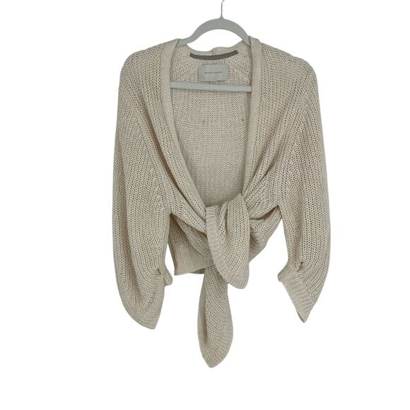 Brochu Walker Womens M Linen Cardigan Ivory Open Knit Puff Sleeve Coastal - Picture 1 of 10